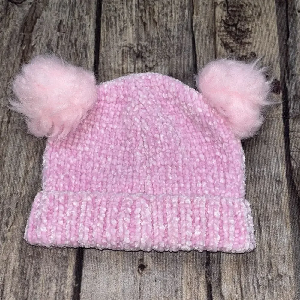 Claire's Club Pink Bear Face Pom Pom Beanie Hat Girls